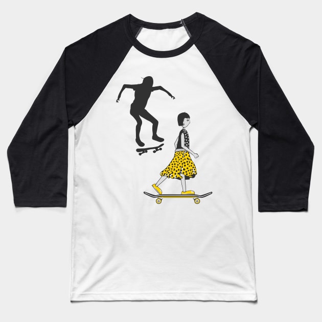 Girl Skateboarding Baseball T-Shirt by mailboxdisco